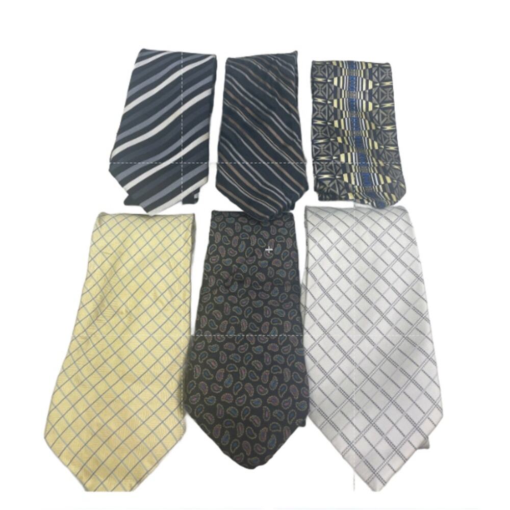 Lot of 6 Silver Yellow Black Striped Plaid Vintage and Modern Mens Neck Ties
